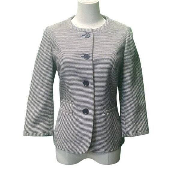Talbots Jackets & Blazers - Talbots Navy Blue Striped Cotton Blend 3/4 Sleeve Cropped Blazer Size 6P